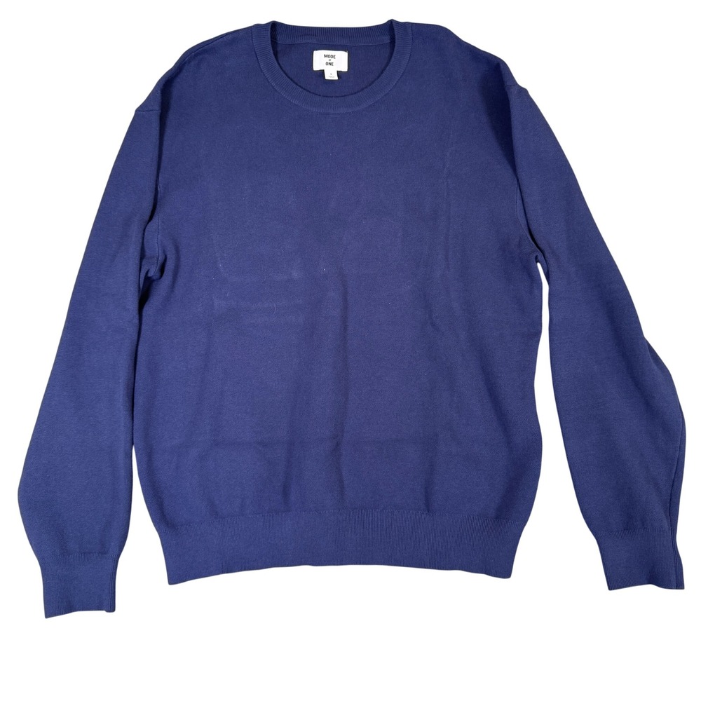 Mode of One Mens Navy Blue Crewneck Sweater Large Rayon Blend Knit Top